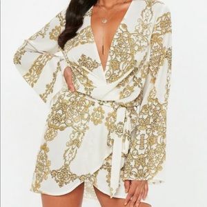 Cream Drape Front Tie Waist Mini Dress